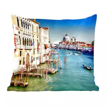 Декоративная подушка MuchoWow, диванная подушка, декоративная подушка для гостиной, 60 х 60 см, День в Венеции - чехол на подушку - хлопчатобумажная ткань - декоративные наволочки, мультиколор