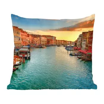 Декоративная подушка MuchoWow, диванная подушка, декоративная подушка для гостиной, 60 х 60 см, Вечерняя Венеция - чехол на подушку - хлопчатобумажная ткань - декоративные наволочки