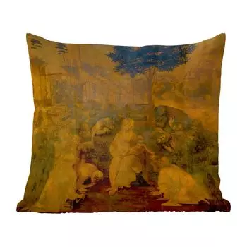 Декоративная подушка MuchoWow, диванная подушка, декоративная подушка для гостиной, 60 x 60 см, Поклонение королей - Леонардо да Винчи - чехол на подушку - хлопчатобумажная ткань - декоративные наволочки