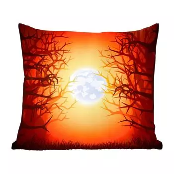 Декоративная подушка MuchoWow, диванная подушка, декоративная подушка для гостиной, 60 х 60 см, иллюстрированный лес с голыми ветвями для Хэллоуина - чехол на подушку - хлопчатобумажная ткань - декоративные наволочки, мультиколор