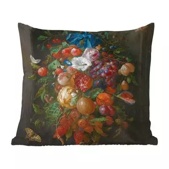 Декоративная подушка MuchoWow, диванная подушка, декоративная подушка для гостиной, 40 х 40 см, фрукты и цветы - картина Яна Давидса. de Heem - чехлы на диванные подушки - без наполнителя