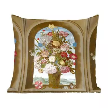 Декоративная подушка MuchoWow, диванная подушка, декоративная подушка для гостиной, 60 х 60 см, ваза с цветами на окне - картина Амброзиуса Босхарта Старшего - чехол на подушку - хлопчатобумажная ткань - декоративные наволочки