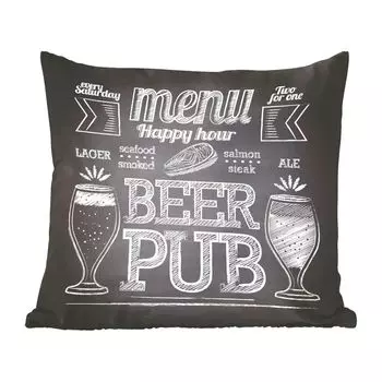 Декоративная подушка MuchoWow, диванная подушка, декоративная подушка для гостиной, 60 х 60 см, изображение барной вывески мелом - чехол на подушку - хлопчатобумажная ткань - декоративные наволочки