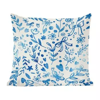 Декоративная подушка MuchoWow, диванная подушка, декоративная подушка для гостиной, 60 х 60 см, цветочный узор в синих тонах - чехол на подушку - хлопчатобумажная ткань - декоративные наволочки, мультиколор