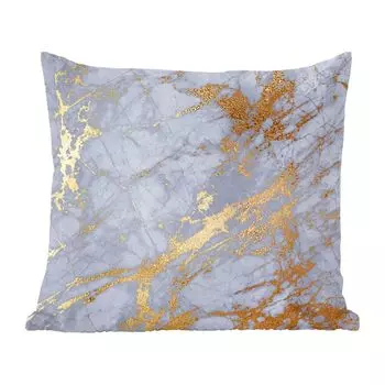 Декоративная подушка MuchoWow, диванная подушка, декоративная подушка для гостиной, 50 х 50 см, мрамор, синий, золотой, чехлы на подушки, украшение, спальня