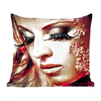 Декоративная подушка MuchoWow, диванная подушка, декоративная подушка для гостиной, 60 х 60 см, женщина - золото - ресницы - чехол на подушку - хлопчатобумажная ткань - декоративные наволочки