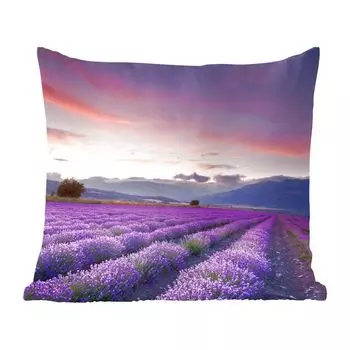 Декоративная подушка MuchoWow, диванная подушка, декоративная подушка для гостиной, 60 х 60 см, закат над лавандой - чехол на подушку - хлопчатобумажная ткань - декоративные наволочки