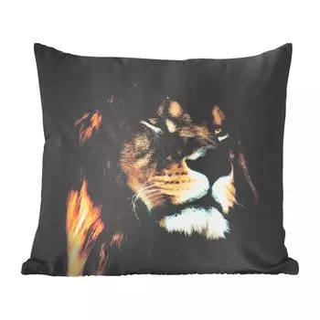 Декоративная подушка MuchoWow, диванная подушка, декоративная подушка для гостиной, 60 х 60 см, лев, мех, черный, чехол на подушку, хлопчатобумажная ткань, декоративные чехлы на подушки