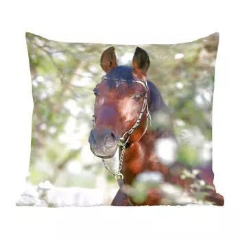 Декоративная подушка MuchoWow, диванная подушка, декоративная подушка для гостиной, 60 х 60 см, лошади, цветы, весна, животные, чехол на подушку, хлопчатобумажная ткань, декоративные чехлы на подушки