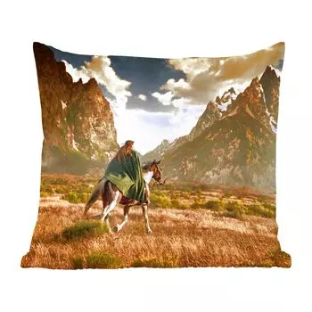 Декоративная подушка MuchoWow, диванная подушка, декоративная подушка для гостиной, 60 х 60 см, лошадь, всадник, природа, чехол на подушку, хлопчатобумажная ткань, декоративные чехлы на подушки