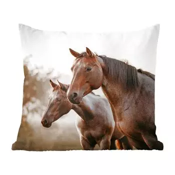 Декоративная подушка MuchoWow Диванная подушка Декоративная подушка для гостиной 50 x 50 см Лошади - Натуральный - Коричневый - Чехлы на подушки - Украшение - Спальня