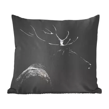 Декоративная подушка MuchoWow диванная подушка для гостиной декоративная подушка 60 x 60 см олень - черный - портрет - рога - животные - чехол на подушку - хлопчатобумажная ткань - декоративные наволочки
