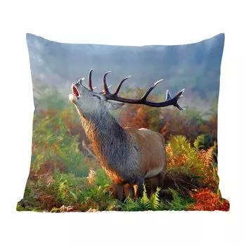 Декоративная подушка MuchoWow диванная подушка для гостиной декоративная подушка 60 x 60 см олень - лес - туман - чехол на подушку - хлопчатобумажная ткань - декоративные наволочки