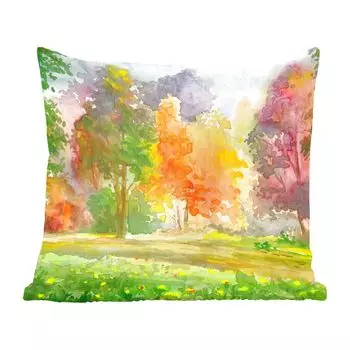 Декоративная подушка MuchoWow диванная подушка для гостиной декоративная подушка 60х60 см Красочная иллюстрация деревьев - чехол на подушку - хлопчатобумажная ткань - декоративные наволочки