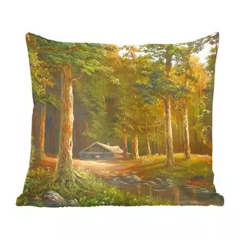 Декоративная подушка MuchoWow диванная подушка для гостиной декоративная подушка 60 х 60 см Иллюстрация хижины в лесу - чехол на подушку - хлопчатобумажная ткань - декоративные наволочки