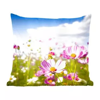 Декоративная подушка MuchoWow диванная подушка для гостиной декоративная подушка 60 x 60 см цветы - луг - фиолетовый - трава - белый - облака - синий - чехол на подушку - хлопчатобумажная ткань - декоративные наволочки