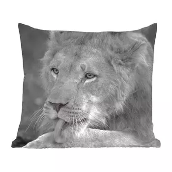 Декоративная подушка MuchoWow, диванная подушка для гостиной, декоративная подушка 60 x 60 см, лев - дикий - черный - чехол на подушку - хлопчатобумажная ткань - декоративные наволочки