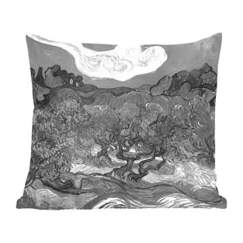 Декоративная подушка MuchoWow, диванная подушка для гостиной, декоративная подушка 60 x 60 см, оливковые деревья - Винсент Ван Гог - черный - белый - чехол на подушку - хлопчатобумажная ткань - декоративные чехлы на подушки
