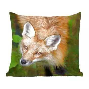 Декоративная подушка MuchoWow диванная подушка для гостиной декоративная подушка 60 x 60 см лиса - зеленый - оранжевый - чехол на подушку - хлопчатобумажная ткань - декоративные наволочки