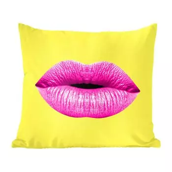 Декоративная подушка MuchoWow диванная подушка для гостиной декоративная подушка 60 x 60 см губы - розовый - желтый - чехол на подушку - хлопчатобумажная ткань - декоративные чехлы на подушки