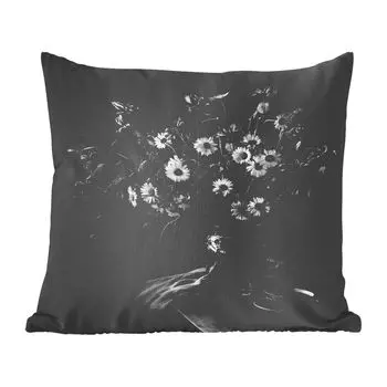 Декоративная подушка MuchoWow диванная подушка для гостиной декоративная подушка 60 x 60 см букет - цветы - картина маслом - натюрморт - черный - белый - чехол на подушку - хлопчатобумажная ткань - декоративные чехлы на подушки