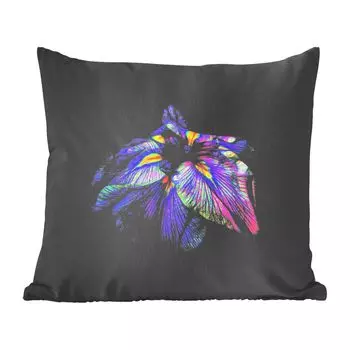 Декоративная подушка MuchoWow, диванная подушка для гостиной, декоративная подушка 60 x 60 см, цветок - цвета - черный - чехол на подушку - хлопчатобумажная ткань - декоративные чехлы на подушки, мультиколор