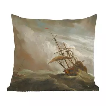 Декоративная подушка MuchoWow диванная подушка для гостиной декоративная подушка 45x45 см Корабль в открытом море во время шторма - картина Виллема ван де Вельде - чехлы для подушек - декоративные чехлы для подушек - декоративные чехлы для подуш...