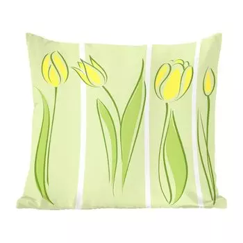 Декоративная подушка MuchoWow диванная подушка для гостиной декоративная подушка 60x60 см Иллюстрация различных желтых тюльпанов - чехол на подушку - хлопчатобумажная ткань - декоративные наволочки