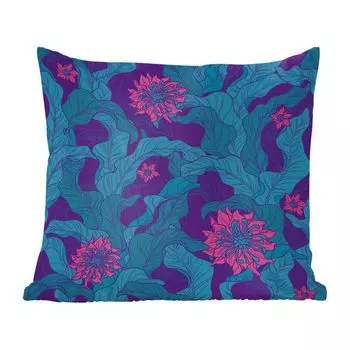 Декоративная подушка MuchoWow диванная подушка для гостиной декоративная подушка 60х60 см Иллюстрация цветочного узора с фиолетовыми цветами - чехол на подушку - хлопчатобумажная ткань - декоративные наволочки