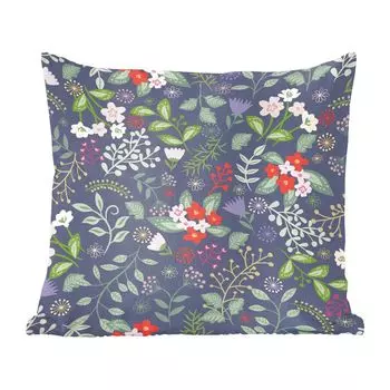 Декоративная подушка MuchoWow, диванная подушка для гостиной, декоративная подушка 60x60 см. Цветочный рисунок с множеством цветов - чехол на подушку - хлопчатобумажная ткань - декоративные наволочки