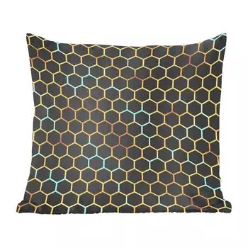 Декоративная подушка MuchoWow диванная подушка для гостиной декоративная подушка 60 x 60 см узор - шестиугольник - золото - черный - чехол на подушку - хлопчатобумажная ткань - декоративные наволочки
