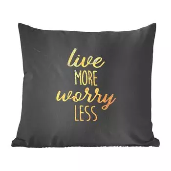 Декоративная подушка MuchoWow, диванная подушка для гостиной, декоративная подушка 60 x 60 см quote - life - золотой - черный - чехол на подушку - хлопчатобумажная ткань - декоративные чехлы на подушки