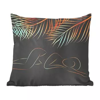 Декоративная подушка MuchoWow, диванная подушка для гостиной, декоративная подушка 60 x 60 см женщина - листья - линия - черный и золотой - чехол на подушку - хлопчатобумажная ткань - декоративные наволочки