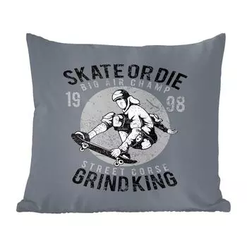 Декоративная подушка MuchoWow, диванная подушка для гостиной, декоративная подушка 60 x 60 см, скейтборд - ретро - рисунок - чехол на подушку - хлопчатобумажная ткань - декоративные чехлы на подушки