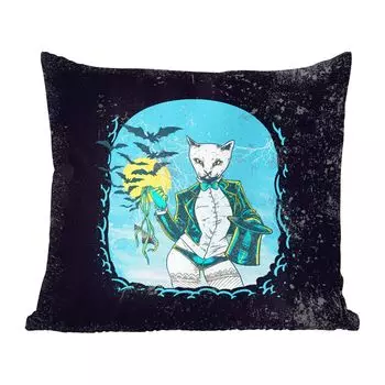 Декоративная подушка MuchoWow, диванная подушка для гостиной, декоративная подушка 60 x 60 см, винтаж - кошка - шляпа - чехол на подушку - хлопчатобумажная ткань - декоративные наволочки