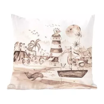 Декоративная подушка MuchoWow диванная подушка для гостиной декоративная подушка 60 x 60 см пляж - дети - маяк - альпака - море - животные - чехол на подушку - хлопчатобумажная ткань - декоративные чехлы на подушки