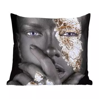 Декоративная подушка MuchoWow диванная подушка для гостиной декоративная подушка 50 x 50 см женщина - золото - черный - макияж - роскошь - чехлы на подушки - украшение - спальня