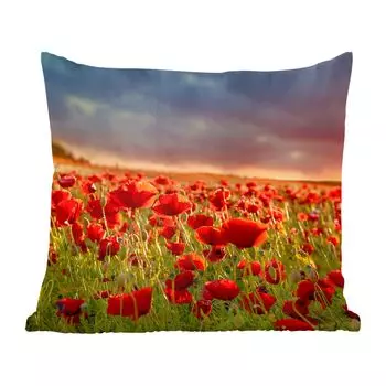 Декоративная подушка MuchoWow диванная подушка для гостиной декоративная подушка 60 x 60 см закат - маки - красный - цветы - поле - природа - чехол на подушку - хлопчатобумажная ткань - декоративные наволочки