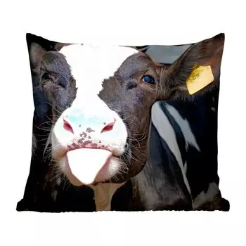 Декоративная подушка MuchoWow, диванная подушка для гостиной, декоративная подушка 60 x 60 см, корова - теленок - язычок - чехол на подушку - хлопчатобумажная ткань - декоративные наволочки