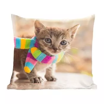 Декоративная подушка MuchoWow диванная подушка для гостиной декоративная подушка 60 x 60 см котенок - шарф - цвета - девочки - дети - дети - ребенок - чехол на подушку - хлопчатобумажная ткань - декоративные наволочки