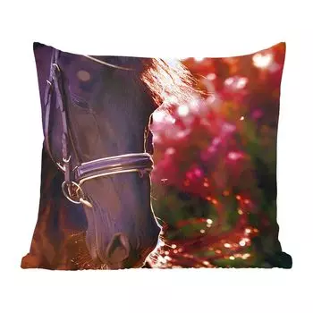 Декоративная подушка MuchoWow диванная подушка для гостиной декоративная подушка 60 x 60 см лошадь - солнце - портрет - чехол на подушку - хлопчатобумажная ткань - декоративные наволочки