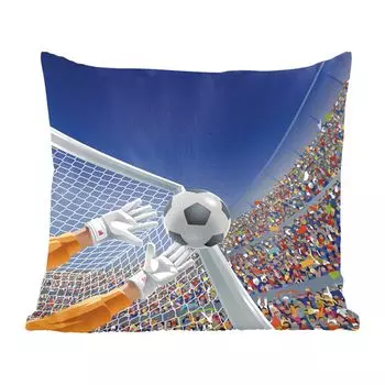 Декоративная подушка MuchoWow диванная подушка для гостиной декоративная подушка 60 x 60 см Иллюстрация вратаря, останавливающего футбол - мальчик - девочка - ребенок - чехол на подушку - хлопчатобумажная ткань - декоративные чехлы на подушки
