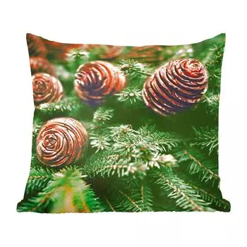 Декоративная подушка MuchoWow диванная подушка для гостиной декоративная подушка 60х60 см Сосновые шишки на елке крупным планом - чехол на подушку - хлопчатобумажная ткань - декоративные наволочки