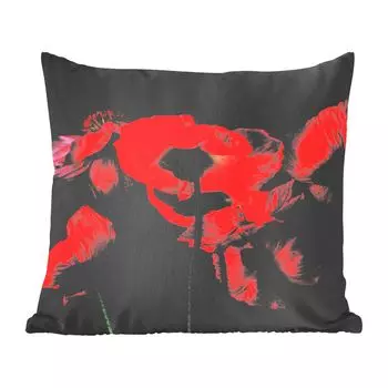 Декоративная подушка MuchoWow диванная подушка для гостиной декоративная подушка 60 х 60 см Исландские маки на черном фоне - чехол на подушку - хлопчатобумажная ткань - декоративные наволочки