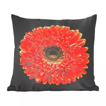 Декоративная подушка MuchoWow диванная подушка для гостиной декоративная подушка 60х60 см Оранжевый цветок герберы на черном фоне - чехол на подушку - хлопчатобумажная ткань - декоративные наволочки