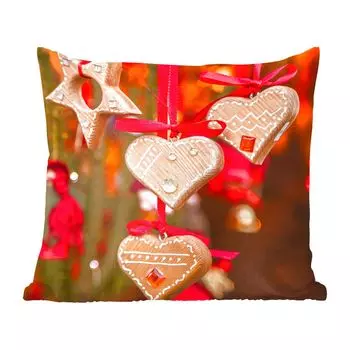 Декоративная подушка MuchoWow, диванная подушка для гостиной, декоративная подушка 60х60 см. Подвесное украшение в форме сердца на рождественской ярмарке в Тренте - чехол на подушку - хлопчатобумажная ткань - декоративные наволочки