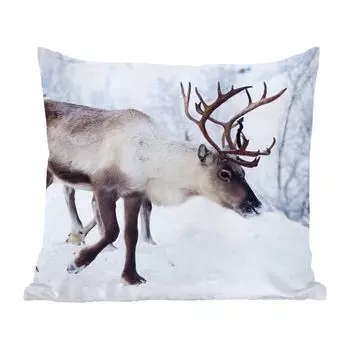 Декоративная подушка MuchoWow диванная подушка для гостиной декоративная подушка 40x40 см Рождественское фото оленей по улицам Кильписъярви, Финляндия - чехлы на диванные подушки - без наполнителя