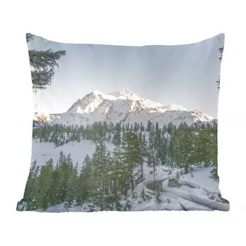 Декоративная подушка MuchoWow, диванная подушка для гостиной, декоративная подушка 60 x 60 см. Горная дорога с видом на американский пейзаж во время Рождества - чехол на подушку - хлопчатобумажная ткань - декоративные наволочки