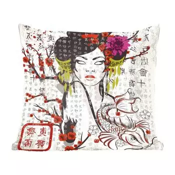 Декоративная подушка MuchoWow, диванная подушка для гостиной, декоративная подушка 40 x 40 см, японская иллюстрация, традиционная женщина - чехлы на диванные подушки - без наполнителя