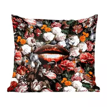 Декоративная подушка MuchoWow диванная подушка для гостиной декоративная подушка 60 x 60 см губы - цветы - цвет - оранжевый - искусство - абстракция - старые мастера - чехол на подушку - хлопчатобумажная ткань - декоративные чехлы на подушки